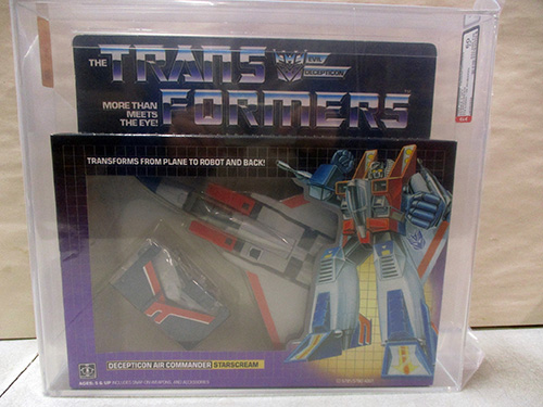 image of Transformers G1 Starscream Action Figure in Original Packaging AFA graded