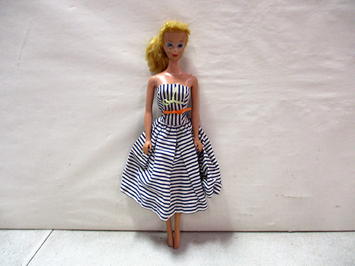 image of 1960's Barbie Blonde Doll With Striped Dress