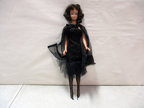 image of 1960's Barbie Doll in Black Evening Outfit with Cape