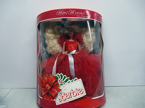 image of 1988 Happy Holidays Barbie in Red Dress