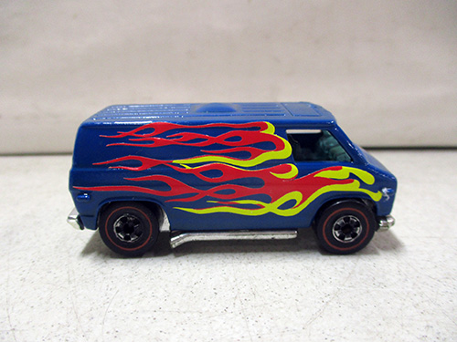 image of Hot Wheels Die-Cast Blue Van with Flame Design