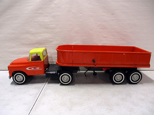 image of Tru Scale Tin Litho Toy Dump Truck with Trailer