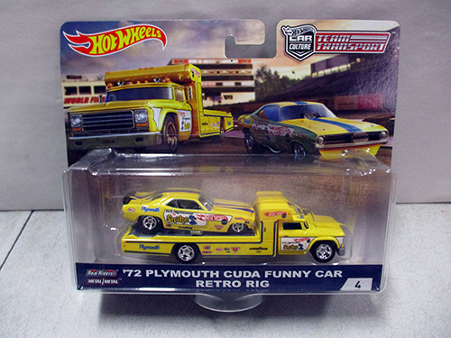 image of Hot Wheels '72 Plymouth Cuda Funny Car with Retro Rig