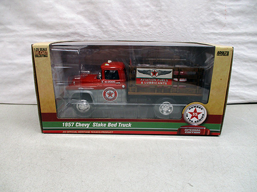 image of Vintage Fuel 1957 Chevy Stake Bed Truck Diecast Model 1/25