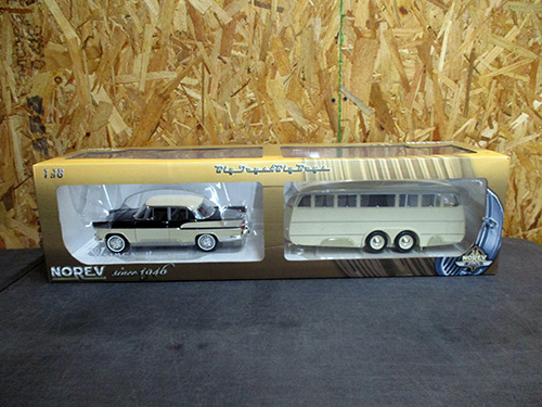 image of Norev 1:18 Model Car and Caravan Set in Original Packaging