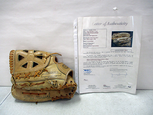 image of Stan Musial and Hall of Famers Signed Baseball Glove with Letter of Authenticity