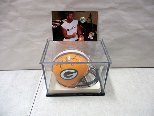 image of Brett Favre Green Bay Packers Autographed Mini Helmet with Photo