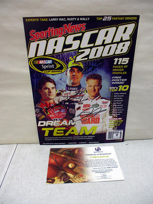 image of 2008 Sporting News NASCAR Magazine Signed Johnson, Earnhardt Jr., Gordon