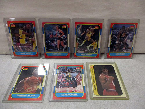 image of 1986 Fleer Basketball Trading Cards lot with Malone, Bird, Erving