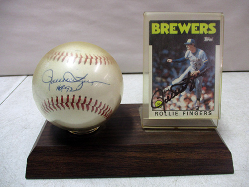 image of Signed Baseball and Rollie Fingers Display