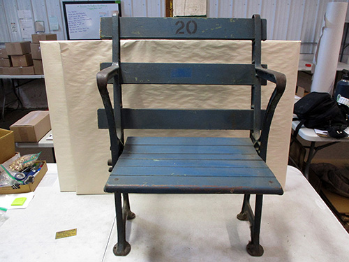 image of Original Yankee Stadium Chair with Metal Frame and Wood Slats