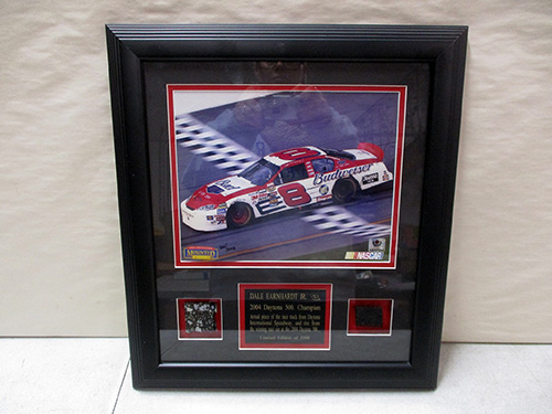 image of Dale Earnhardt Jr. Framed NASCAR Memorabilia with Daytona and tire piece