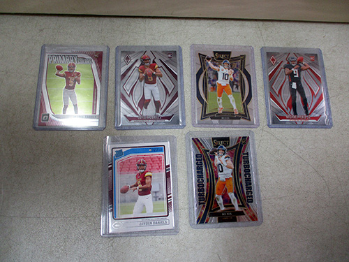 image of Six Assorted Football Trading Cards with Nix, Daniels, Penix