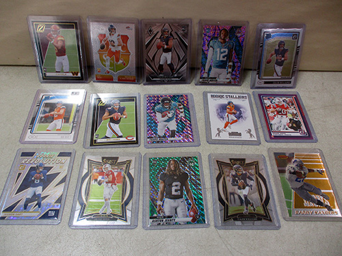image of 15 Football Trading Cards in Protective Sleeves with Daniels, Nix, Jeanty