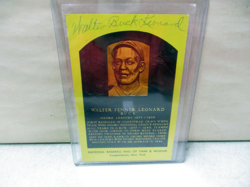 image of Signed Walter Buck Leonard Hall of Fame Plaque Card