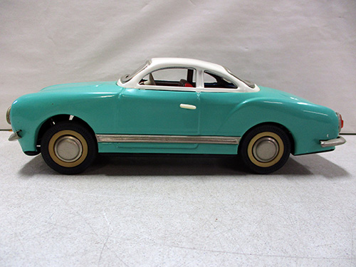 image of Tin Friction Volkswagen Karmann Ghia Toy Car with Blue Body and White Roof