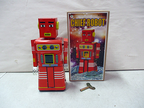 image of Tinplate Chief Robot Toy with Original Box