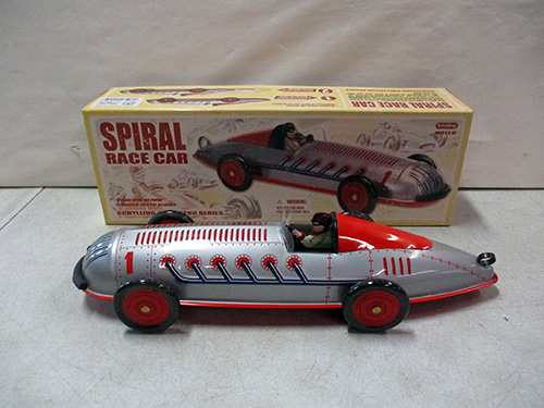 image of Tin Lithographed Spiral Race Car with Original Box