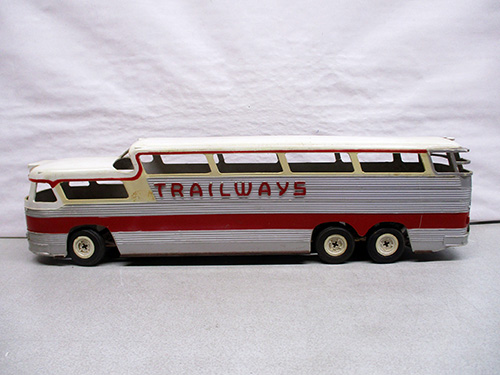 image of Trailways Toy Bus with Red and Chrome Design