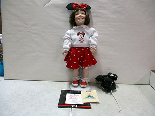 image of Porcelain Doll in Minnie Mouse Outfit with Accessories