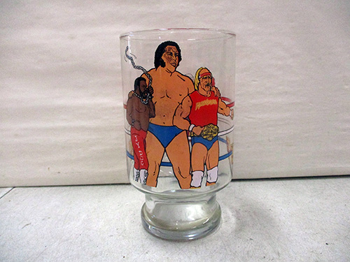 image of 1984 WWF Collectible Wrestling Glass Tumbler with Graphics