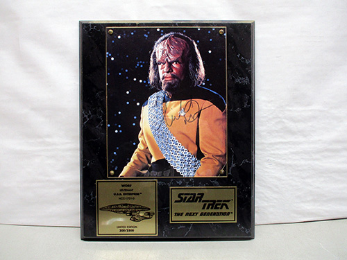 image of Star Trek Plaque Featuring Michael Dorn as Worf With Autograph