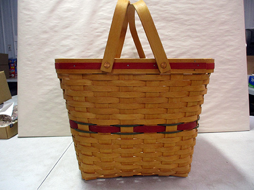 image of Longaberger Woven Wooden Basket with Red Accents