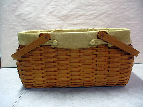 image of Longaberger Handwoven Rectangular Basket with Handles