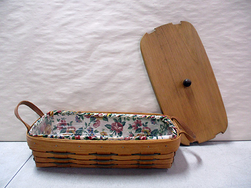 image of Longaberger Basket with Lid and Floral Fabric Liner