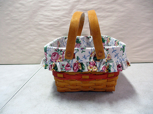 image of Longaberger Basket with Floral Fabric Liner and Handles