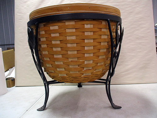 image of Longaberger Wooden Basket Planter with Metal Stand
