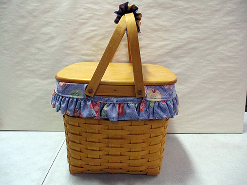 image of Longaberger Basket with Wooden Lid and Fabric Trim