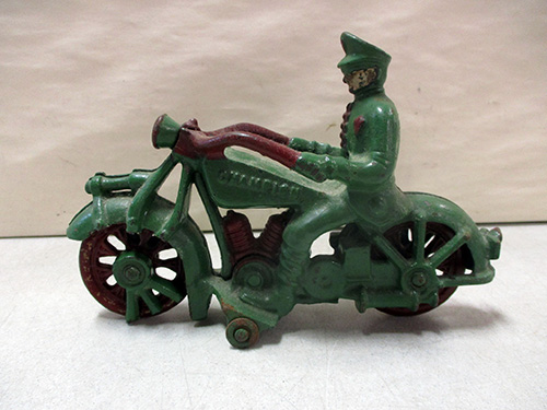 image of Hubley Cast Iron Motorcycle with Rider Figurine