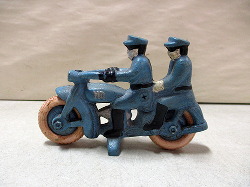 image of Hubley Cast Iron Police Motorcycle Toy with Two Riders