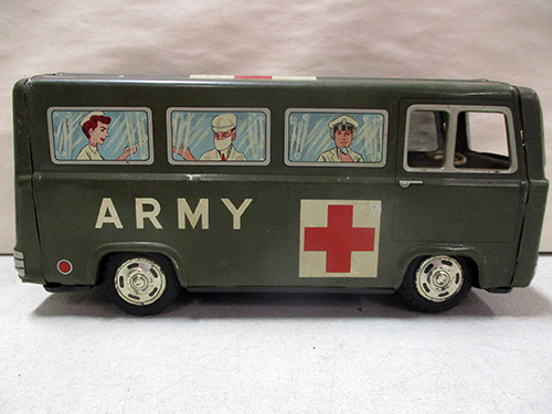image of Tin Army Ambulance Toy with Red Cross Markings