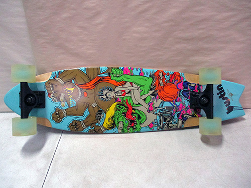 image of Graphic Longboard Skateboard with Yellow Wheels