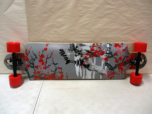 image of Longboard Skateboard with Cherry Blossom Design
