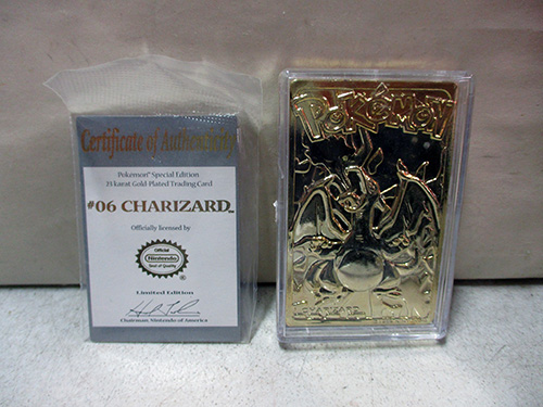 image of Pokemon 24K Gold-Plated Charizard Card with COA