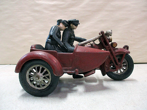 image of Cast Iron Motorcycle with Sidecar and Riders