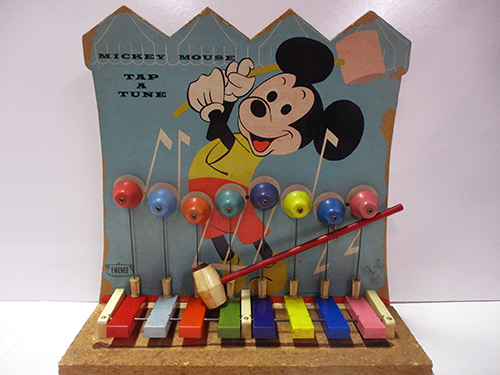 image of Disney Mickey Mouse Tin Litho Toy with Xylophone