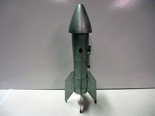 image of Metallic Model Rocket with Red Detailing